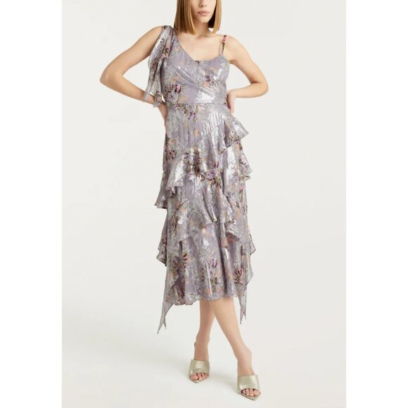 cinq a sep Women's Gray Multi Lurex Claudette Floral Trevor Dress - Picture 3 of 6